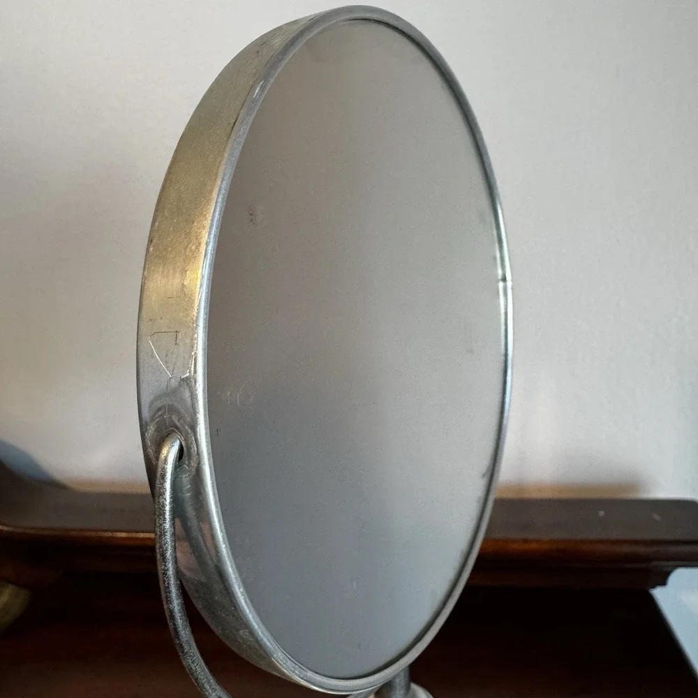 Vintage Two Sided Pedestal Mirror Ceramic Metal 11.75